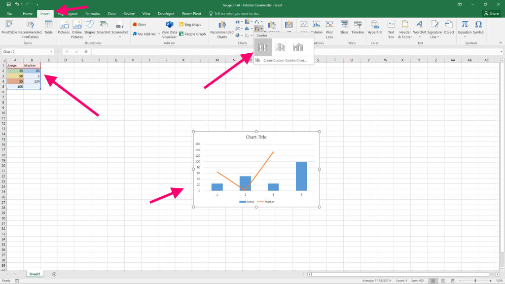 Gauge Chart With Excel - Figure 3 - Chart Creation