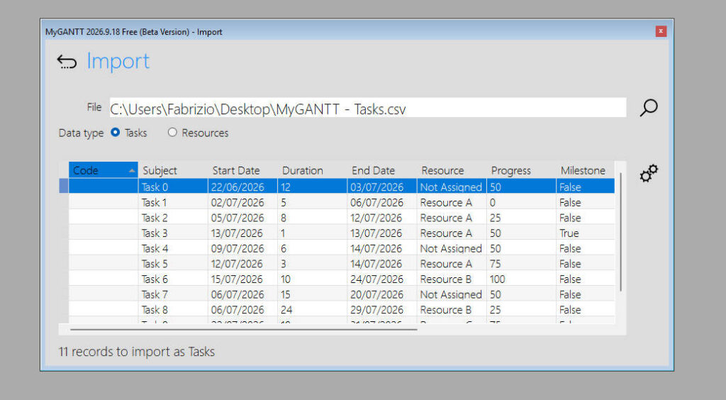 Imprt data sample